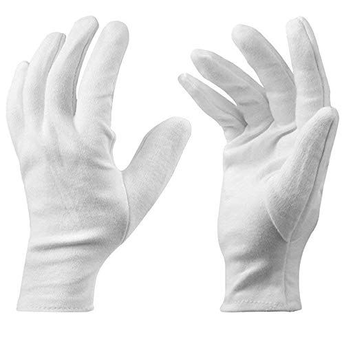 Guantes Blancos de algodón,BESTZY 12 Pares de Ligeros,Suaves,de algodón elástico,Guantes de Trabajo de protección,de Monedas Blancas,Guantes de inspección de Plata,tamaño Mediano – Unisex