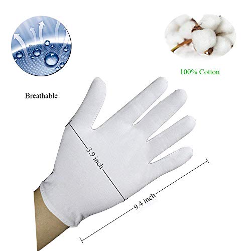 Guantes Blancos de algodón,BESTZY 12 Pares de Ligeros,Suaves,de algodón elástico,Guantes de Trabajo de protección,de Monedas Blancas,Guantes de inspección de Plata,tamaño Mediano – Unisex