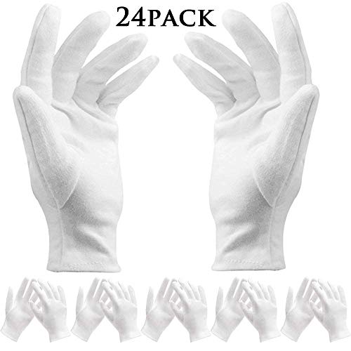 Guantes Blancos de algodón,BESTZY 12 Pares de Ligeros,Suaves,de algodón elástico,Guantes de Trabajo de protección,de Monedas Blancas,Guantes de inspección de Plata,tamaño Mediano – Unisex
