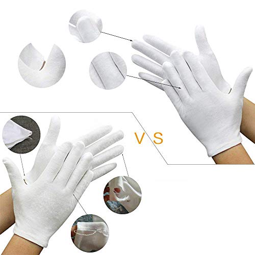 Guantes Blancos de algodón,BESTZY 12 Pares de Ligeros,Suaves,de algodón elástico,Guantes de Trabajo de protección,de Monedas Blancas,Guantes de inspección de Plata,tamaño Mediano – Unisex