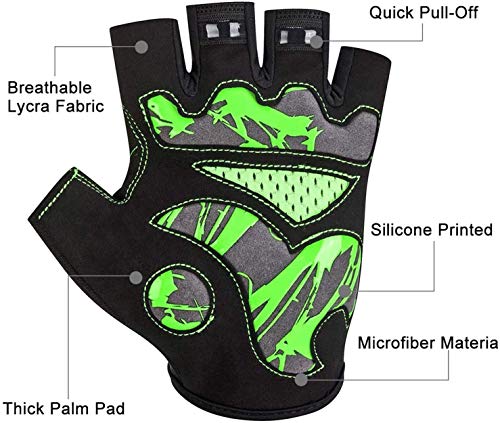 Guantes Ciclismo Medio Dedo Guantes MTB Cortos, Guantes Ciclismo Verano Guantes MTB Gel Antideslizante Transpirable, Guantes Bicicleta Montaña Carretera para Hombre y Mujer (L,Green)