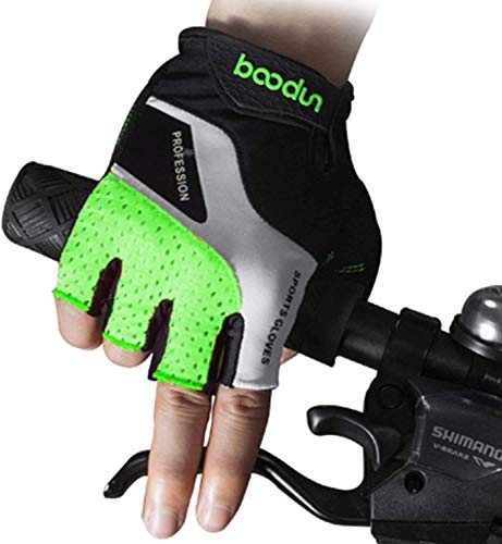 Guantes Ciclismo Medio Dedo Guantes MTB Cortos, Guantes Ciclismo Verano Guantes MTB Gel Antideslizante Transpirable, Guantes Bicicleta Montaña Carretera para Hombre y Mujer (L,Green)