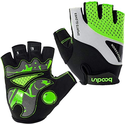 Guantes Ciclismo Medio Dedo Guantes MTB Cortos, Guantes Ciclismo Verano Guantes MTB Gel Antideslizante Transpirable, Guantes Bicicleta Montaña Carretera para Hombre y Mujer (L,Green)