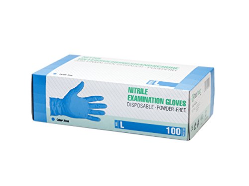 Guantes de nitrile, 100 pcs caja (L, Azul), guantes de examen desechables, libres de látex, sin polvo, limpieza guantes, sanitarios para la cocina, cocina limpieza, limpieza seguridad manejo de alimen