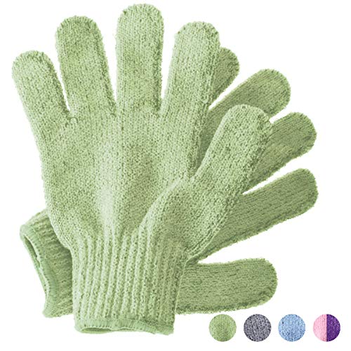 Guantes exfoliantes de bambú, manoplas exfoliantes, exfoliante para baño/ducha, manopla de exfoliación corporal, esponja vegetal, removedor de vello encarnado/piel muerta (Verde salvia)