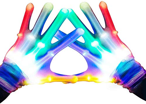 Guantes LED, Guantes de Mano Esqueleto Rainbow Flash 5 Modos de 6 Colores Que Brillan para Festivales/Halloween/Navidad/Noche de Hogueras/Fiesta/Juegos/Regalo,Niños (5-10 años Arco Iris)