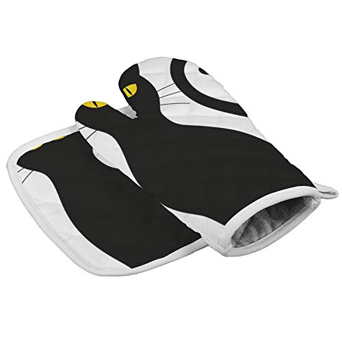 Guantes negros con ojos dorados, guantes de horno para el hogar, guantes de microondas, guantes de barbacoa, cocinar, hornear, guantes resistentes al calor, combinación