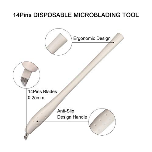 Guapa 10 unids plumas Microblading desechables manuales con la aguja de la cuchilla 12Pin 14Pin 17Pin 18U-forma el bordado permanente del maquillaje Handpiece (14pins)