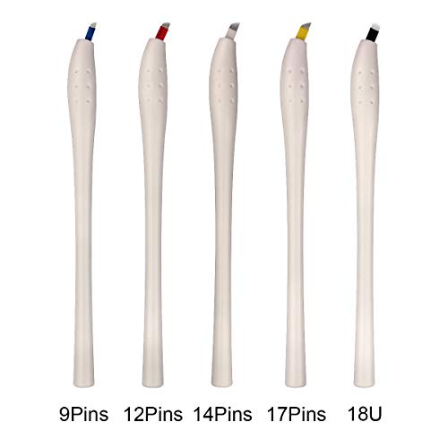Guapa 10 unids plumas Microblading desechables manuales con la aguja de la cuchilla 12Pin 14Pin 17Pin 18U-forma el bordado permanente del maquillaje Handpiece (14pins)