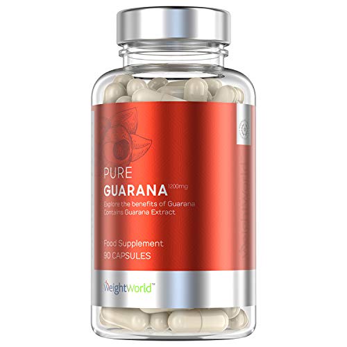 Guaraná Cápsulas dosis Alta 1200mg | Suplemento Quemagrasas Natural Detox para Adelgazar, Potente Termogénico con Alta concentración de Cafeína, Formula Saciante, 90 Cápsulas, Vegano