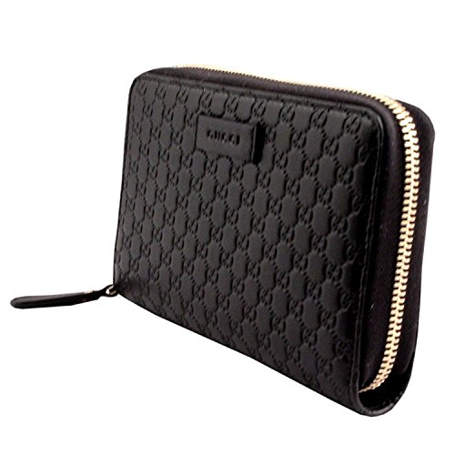 GUCCI microguccissima Cartera De Piel Redondo Cremallera Cartera Negra 449391 bmj Mochila 1G 1000