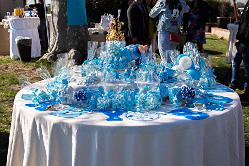 Gudotra 125 Packs 24pcs Biberones Bautizo Plastico Azul Botella Dulces + 100pcs Tarjetas Blanco+10 Metros Cuerda de Yute para Recuerdo de Bautizo Baby Shower