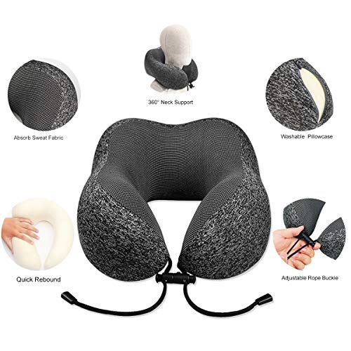 Guenx Almohada de Viaje, Avión Almohada Cervical | Almohada Ortopédica Cervical | Cojin Travel Pillow Reposa Cabezas, Kit para Dormir, estándar para avión y hogar （Gray）