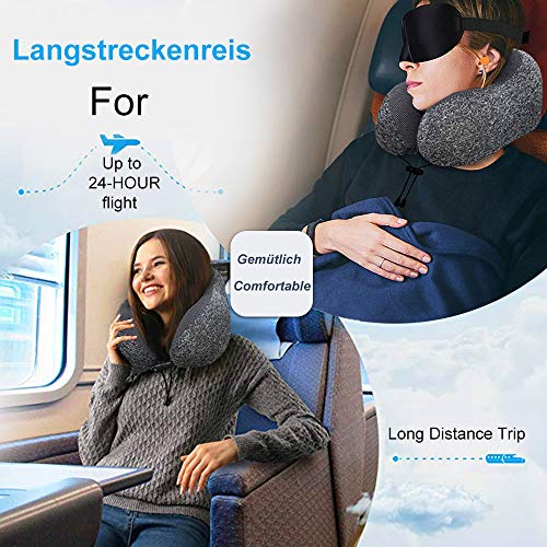 Guenx Almohada de Viaje, Avión Almohada Cervical | Almohada Ortopédica Cervical | Cojin Travel Pillow Reposa Cabezas, Kit para Dormir, estándar para avión y hogar （Gray）