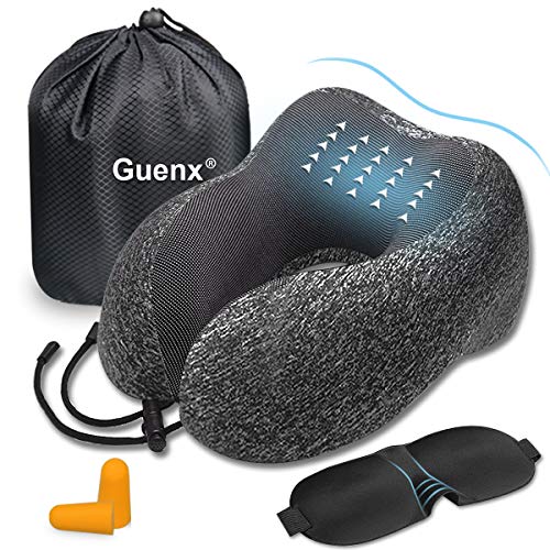 Guenx Almohada de Viaje, Avión Almohada Cervical | Almohada Ortopédica Cervical | Cojin Travel Pillow Reposa Cabezas, Kit para Dormir, estándar para avión y hogar （Gray）