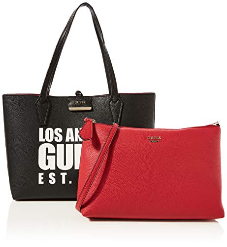 Guess Bobbi Inside out Tote, Bolso Tipo Mujer, Multicolor (Black/Red), 12.5x27x42.5 centimeters (W x H x L)