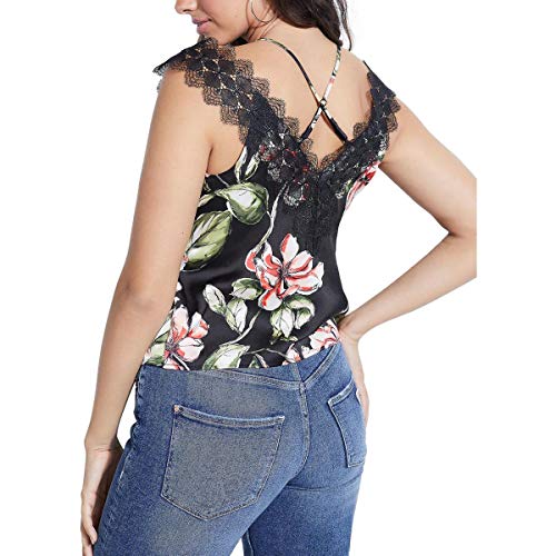 GUESS Izabella Camiseta sin mangas de poliéster con ribete de encaje para mujer - Negro - Medium