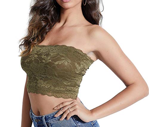 GUESS Womens Nola Lace Overlay Cropped Tube Top Green M