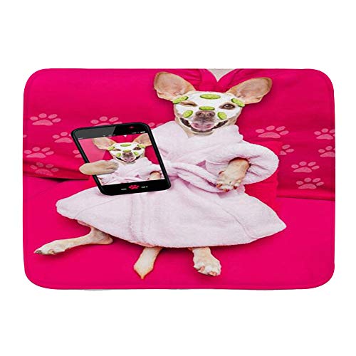 GugeABC Alfombra de baño Alfombra Antideslizante,Chihuahua Perro en jabón Relajante Belleza máscara Marco SPA Salud Cara Moda,Alfombras Modernas de baño Suave 29.5"X 17.5"
