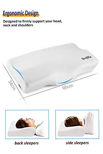 Guiffly Almohada Cervical (60x34cm), Almohada de Cama de Espuma con Memoria de Contorno Ortopédico con Diseño Ergonómico para Soporte de Cabeza, Cuello y Hombro con Funda Desmontable