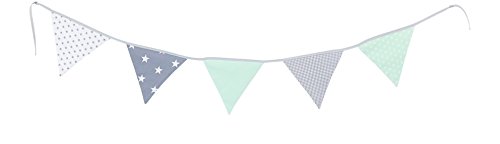 Guirnalda de banderines de ULLENBOOM ® con menta gris (guirnalda de tela: 1,90 m; 5 banderines; decoración para la habitación de los niños; fiestas de bienvenida para bebés)