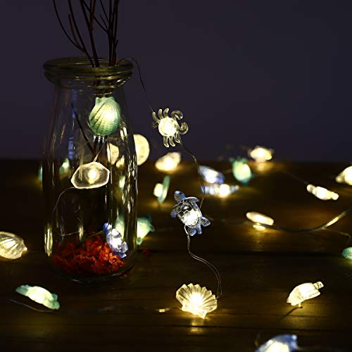 Guirnalda Luces Decorativas Habitacion Luces Led Guirnaldas Decoracion Marinera Playa Náutico Pared Boda Luz Led Pilas Concha de Mar Decorativas Cadena a pilas Decoracion Navideña Adornos Navidad