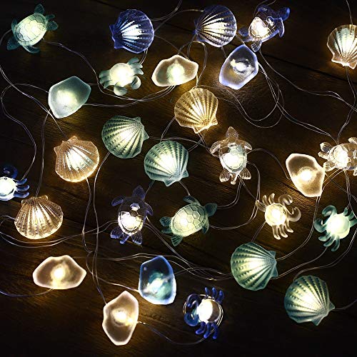 Guirnalda Luces Decorativas Habitacion Luces Led Guirnaldas Decoracion Marinera Playa Náutico Pared Boda Luz Led Pilas Concha de Mar Decorativas Cadena a pilas Decoracion Navideña Adornos Navidad