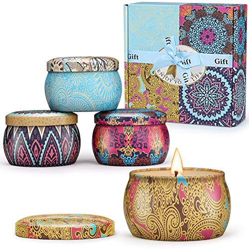 Guiseapue Velas Perfumadas, Cera de Soja Aromaterapia Velas de Regalo, Juegos de Velas para Cumpleaños, Aniversario, Aliviar el Estrés, y Uso Diario (4 Regalos)