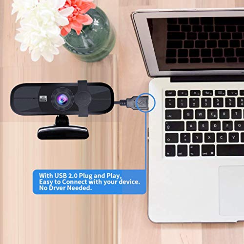 Guo Duo Webcam Full HD 1080P con Micrófono, Cámara web con Cubierta, para Computadora Portátil, Computadora, PC, Escritorio, Transmisión en vivo, Videollamada, Conferencia, Clase en Línea,Juego