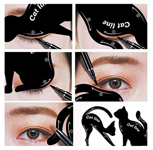 Gusspower 2pcs hojas gato negro delineador de ojos diseño de color gris sombra de ojos maquillaje delineador de ojos moldes plantilla para herramientas