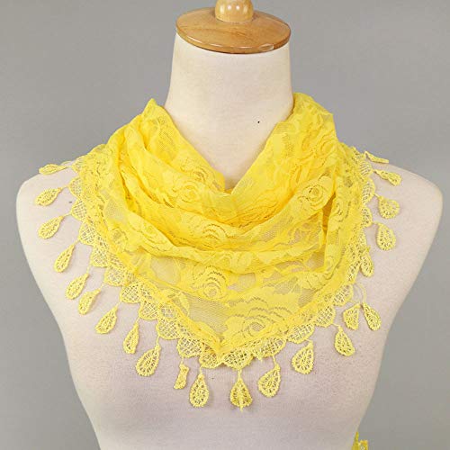 Gusspower Bufandas para Mujer,Encaje Borla Impresión Floral Triángulo Mantilla Mantón Bufanda 148x48cm (Amarillo)