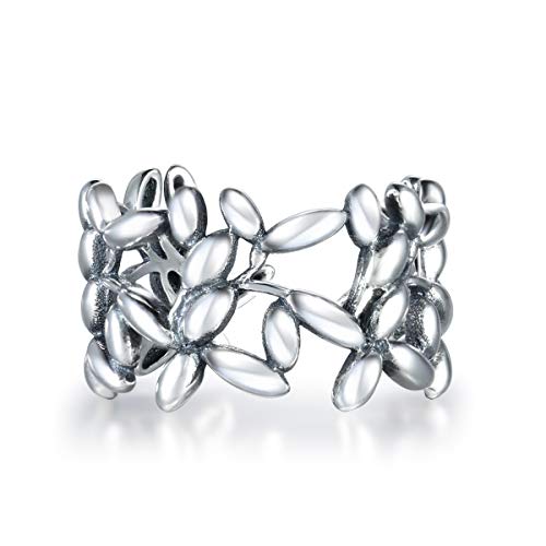 Guzhile - Anillo de plata de ley 925, diseño de hojas de oliva, ajustable, anillo de dedo abierto, joyería de moda para mujer