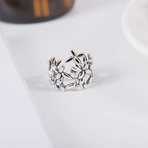 Guzhile - Anillo de plata de ley 925, diseño de hojas de oliva, ajustable, anillo de dedo abierto, joyería de moda para mujer