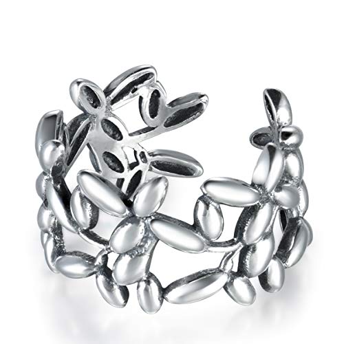 Guzhile - Anillo de plata de ley 925, diseño de hojas de oliva, ajustable, anillo de dedo abierto, joyería de moda para mujer