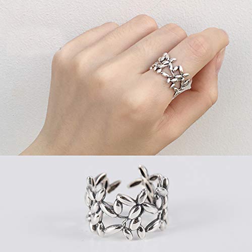 Guzhile - Anillo de plata de ley 925, diseño de hojas de oliva, ajustable, anillo de dedo abierto, joyería de moda para mujer