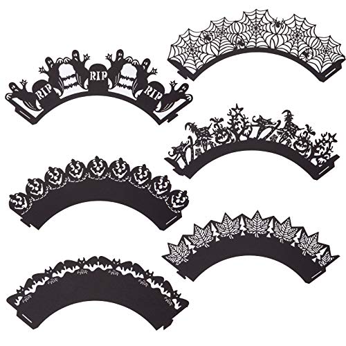 GWHOLE 36 Piezas Cupcake Wrappers Halloween Decoraciones Papel para Magdalenas Tema de Halloween Adornos Torta Taza de Papel para Fiestas