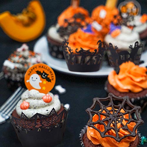 GWHOLE 36 Piezas Cupcake Wrappers Halloween Decoraciones Papel para Magdalenas Tema de Halloween Adornos Torta Taza de Papel para Fiestas