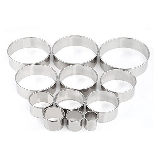 GWHOLE Juego de 12 Cortadores de Galletas Acero Inoxidableb Moldes para galletas Redondo para Pastel, Cookie, Fondant
