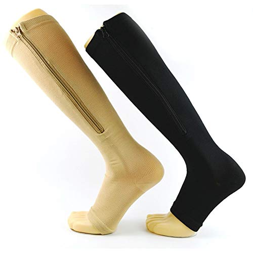 GXSox Zipper varicosas Calcetines de compresión Soporta Brace Legging Adelgaza Stocking Prevent varicosas Venas de Las piernas Shapper Calcetines S/M/L/XL/XXL (Color : Skin, Size : L XL)