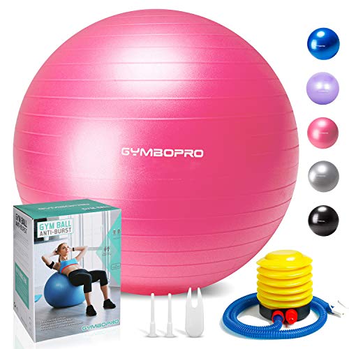 GYMBOPRO Fitness Pelota de Ejercicio - Bola Suiza con Bomba de Inflado,Bola de Yoga antirrebote y Antideslizante,Bola de Equilibrio para Gimnasio Pilates Gimnasio de Yoga (55 cm,Rosado)