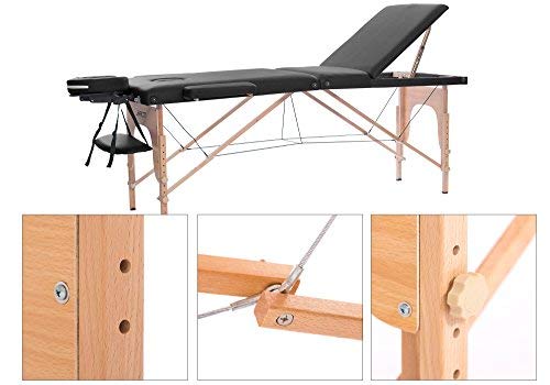 H-ROOT Mesa de Masaje de 3 Secciones Ligera Portátil Camilla de Masaje Mesa Terapeuta Tatoo Salón de Belleza Reiki Sanación Masaje Sueco (195cm x 70cm x 62-83cm, Negro)