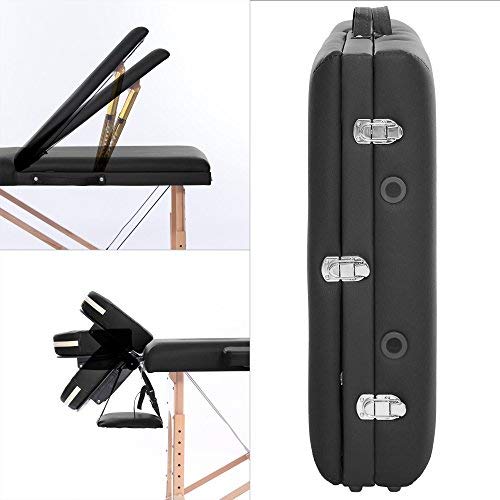 H-ROOT Mesa de Masaje de 3 Secciones Ligera Portátil Camilla de Masaje Mesa Terapeuta Tatoo Salón de Belleza Reiki Sanación Masaje Sueco (195cm x 70cm x 62-83cm, Negro)