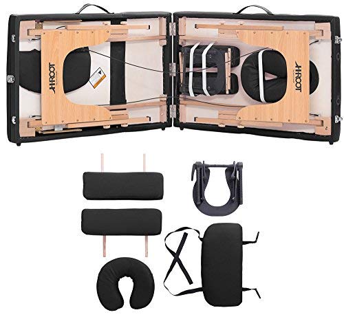 H-ROOT Mesa de Masaje de 3 Secciones Ligera Portátil Camilla de Masaje Mesa Terapeuta Tatoo Salón de Belleza Reiki Sanación Masaje Sueco (195cm x 70cm x 62-83cm, Negro)