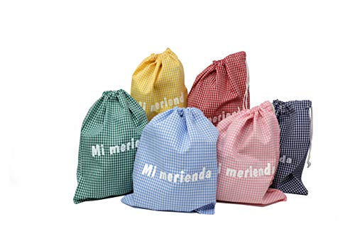 Haberdashery Online Bolsa ''Mi Merienda'' Infantil Vichy Color A Elegir. 24 x 29 cm
