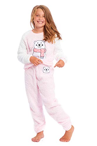 Habigail - Conjunto de pijama para mujer con forro polar cálido y pijamas para mamá e hija Rosa - Oso polar Small