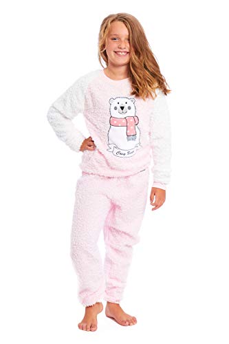 Habigail - Conjunto de pijama para mujer con forro polar cálido y pijamas para mamá e hija Rosa - Oso polar Small