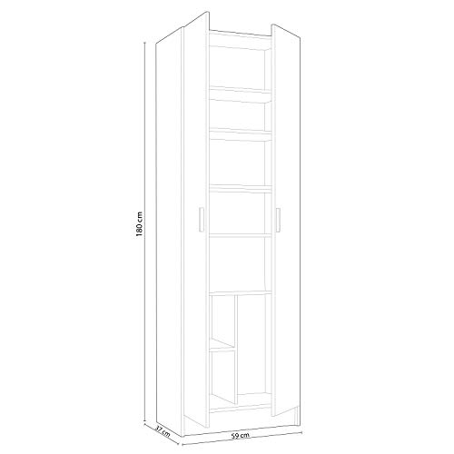 Habitdesign 007146O - Armario Zapatero Multiusos, Armario Auxiliar Color Blanco, Dimensiones 59 cm (Largo) x 180 cm (Alto) x 37 cm (Fondo)