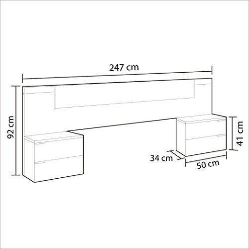 Habitdesign 016072G - Cabezal y mesitas, acabado Blanco Brillo y Gris Ceniza, medida 247 x 92 x 34cm