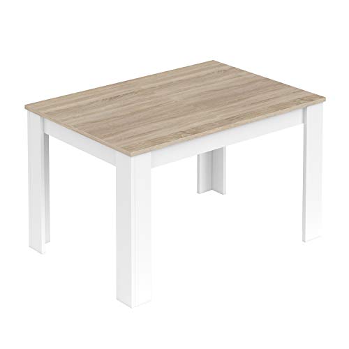 Habitdesign 0F4586A - Mesa de Comedor Extensible, Mesa salón o Cocina, Acabado en Color Blanco Artik y Roble Canadian, Modelo Kendra, Medidas: 140-190 cm (Largo) x 90 cm (Ancho) x 78 cm (Alto)