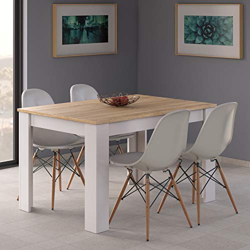 Habitdesign 0F4586A - Mesa de Comedor Extensible, Mesa salón o Cocina, Acabado en Color Blanco Artik y Roble Canadian, Modelo Kendra, Medidas: 140-190 cm (Largo) x 90 cm (Ancho) x 78 cm (Alto)